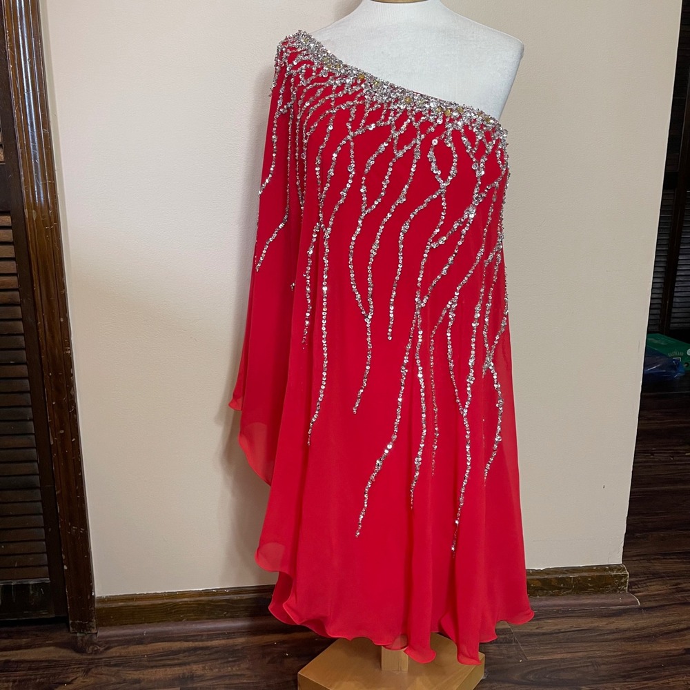 NEW Night Moves Red One Shoulder Sequin Rhinestone Cocktail Dress Plus Size 22